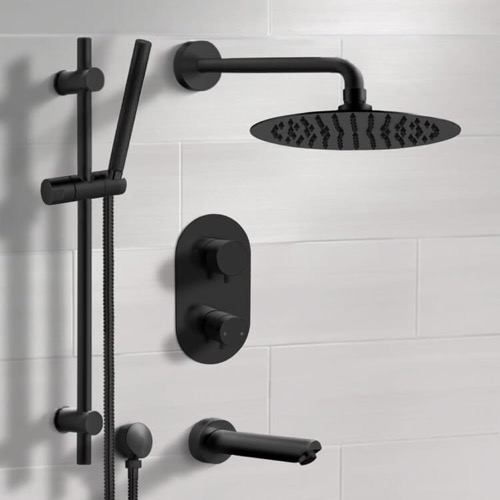 Matte Black Thermostatic Tub and Shower Faucet Set with Handheld Matte Black Thermostatic Tub and Shower Faucet Set with Handheld Remer TSR36